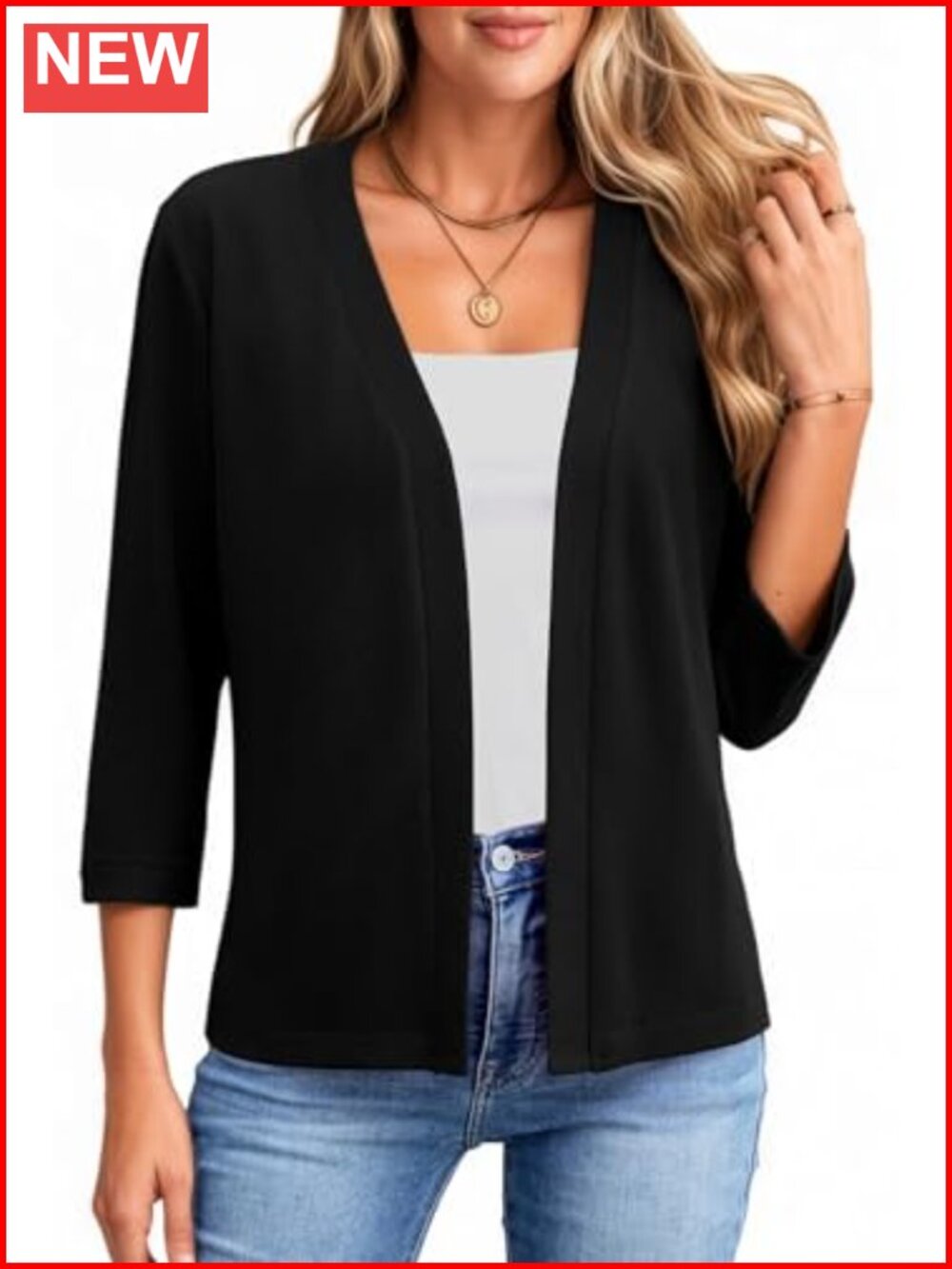 Newchoice Womens 3/4 Sleeve Open Front Cropped Cardigan Sweater